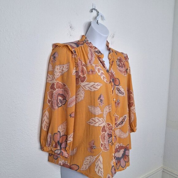 Lauren Conrad Floral Blouse Sz XXL Button Front Puff Sleeves Boho Cottagecore - Picture 3 of 14